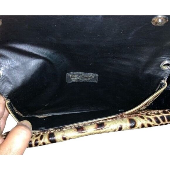 Due Fratelli Genuine Leather Crocodile Pattern Crossbody Purse Brown/Beige Snap - Picture 6 of 8